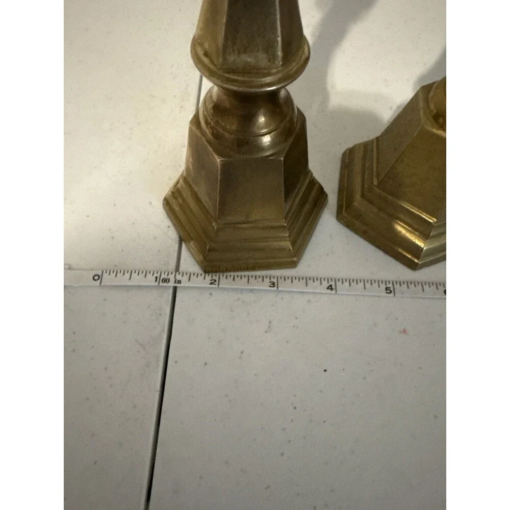Vintage Pair Faceted Brass Candlesticks Patina